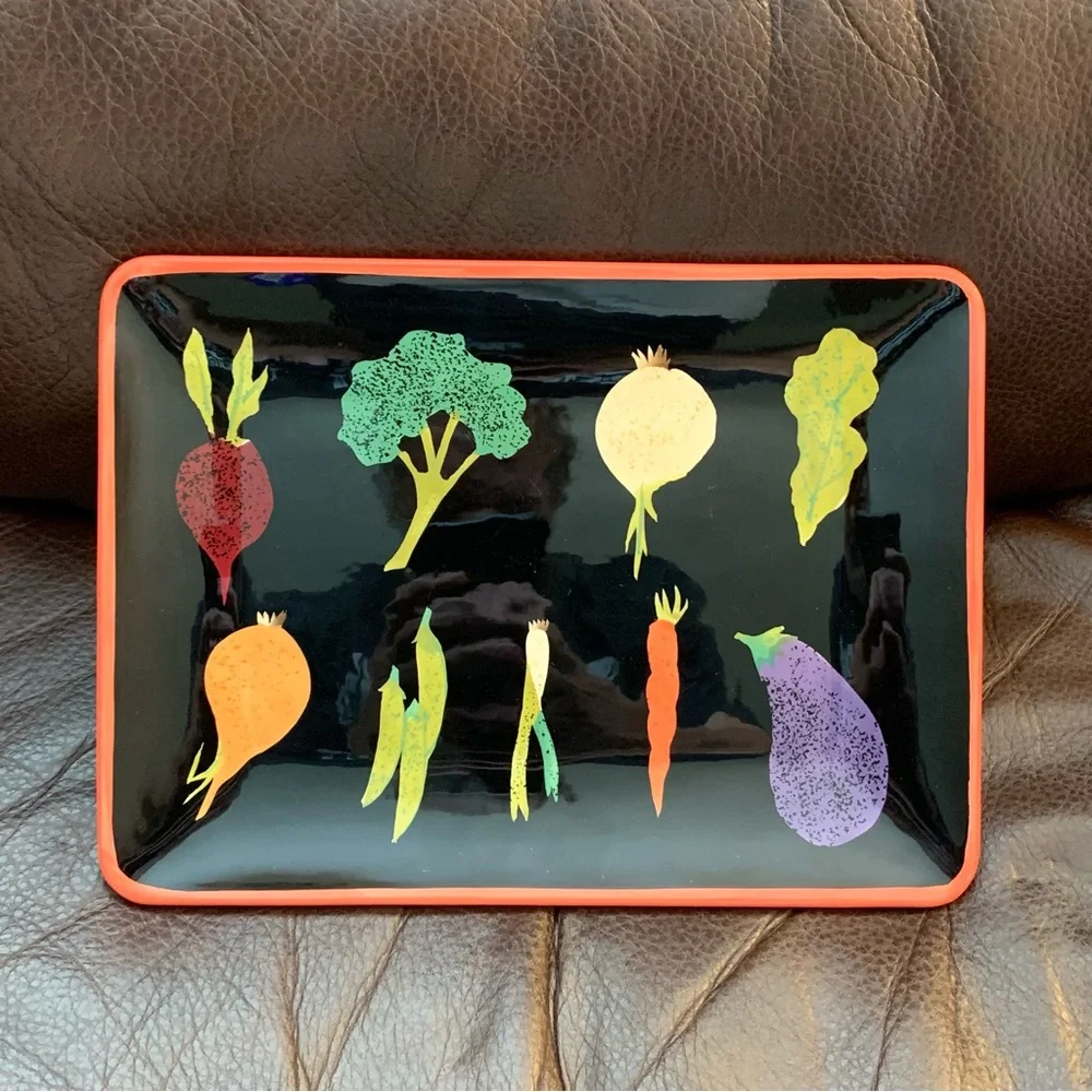 Crate & Barrel 10” Rectangular Black Vegetable Plate